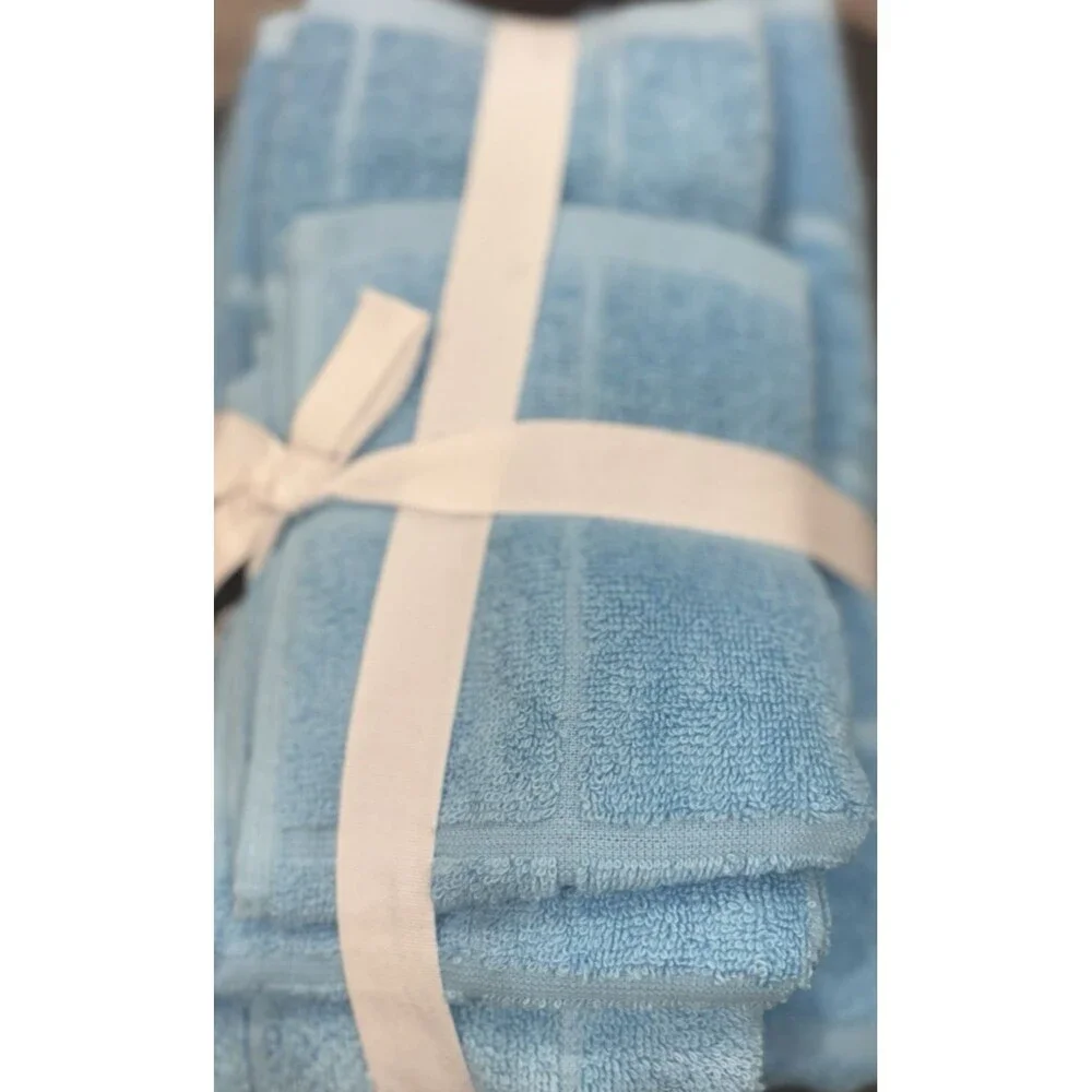 Home Expressions 6 Piece Bath Towel Set 100% Cotton Baltic Sky NEW